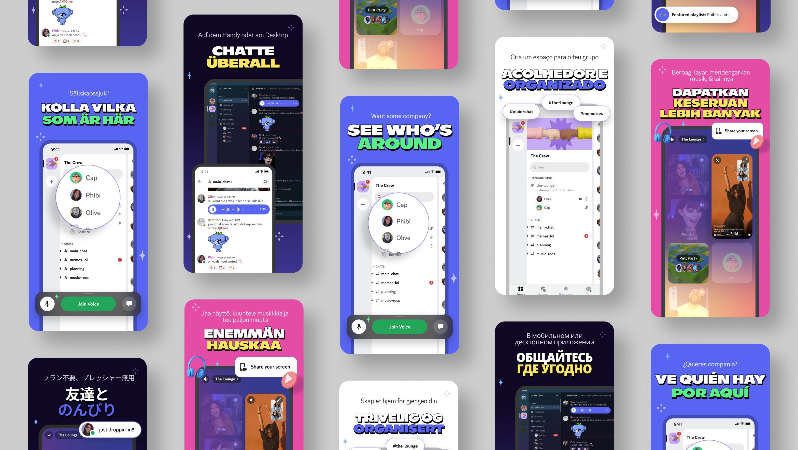 App store preview cards for the campaign in many languages
