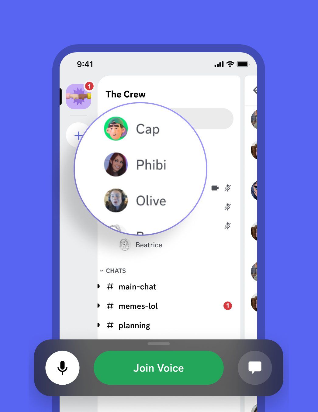 Friends online in a server, with a Join Voice button
