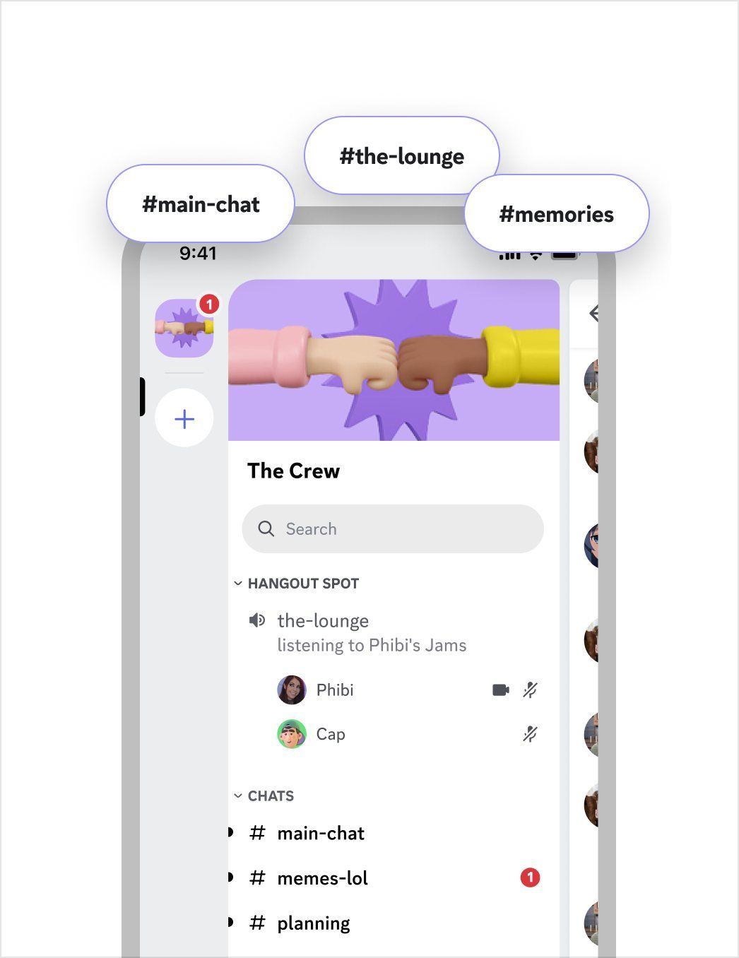 A server with channels for chats and memories