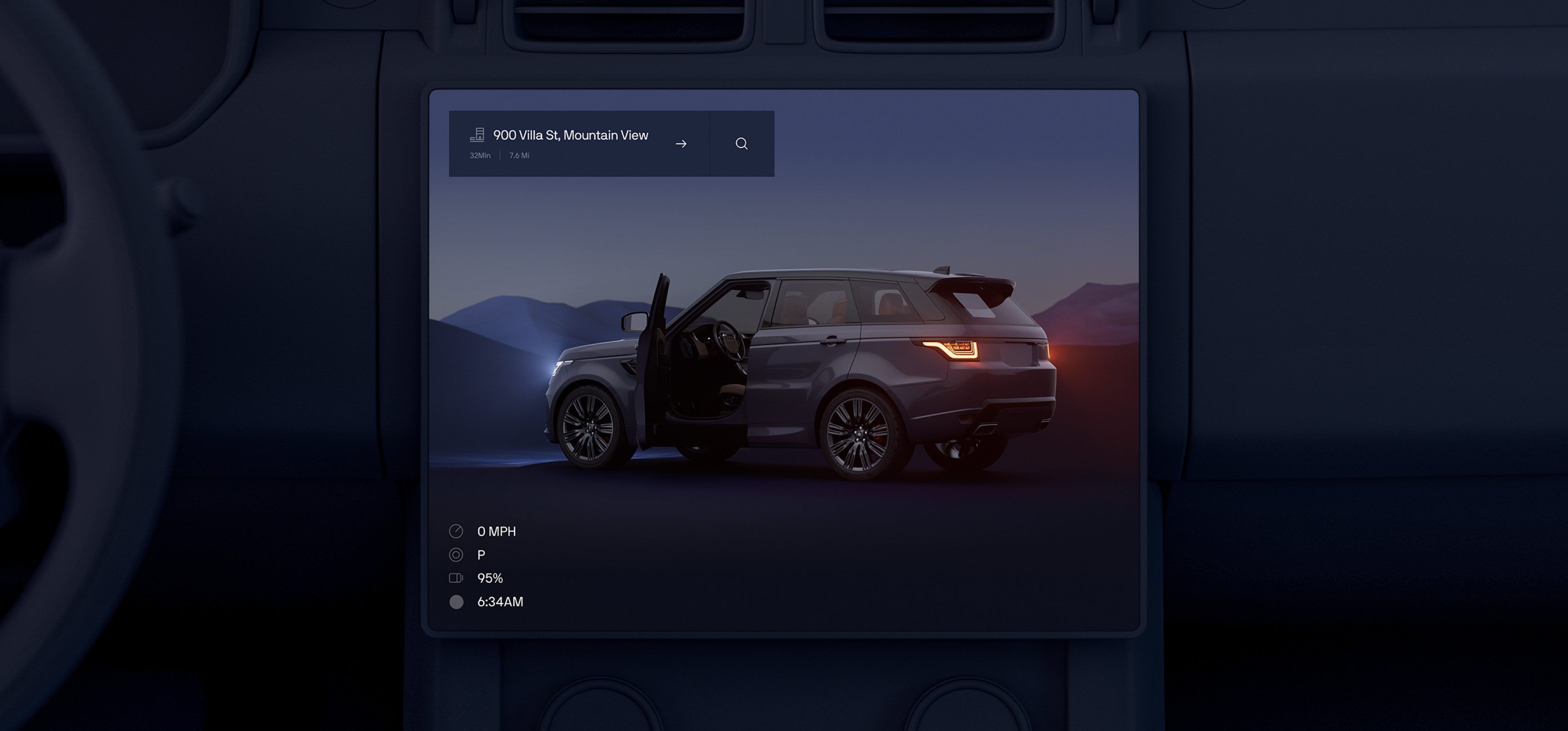 The Ghost OS interface on a car’s center touchscreen
